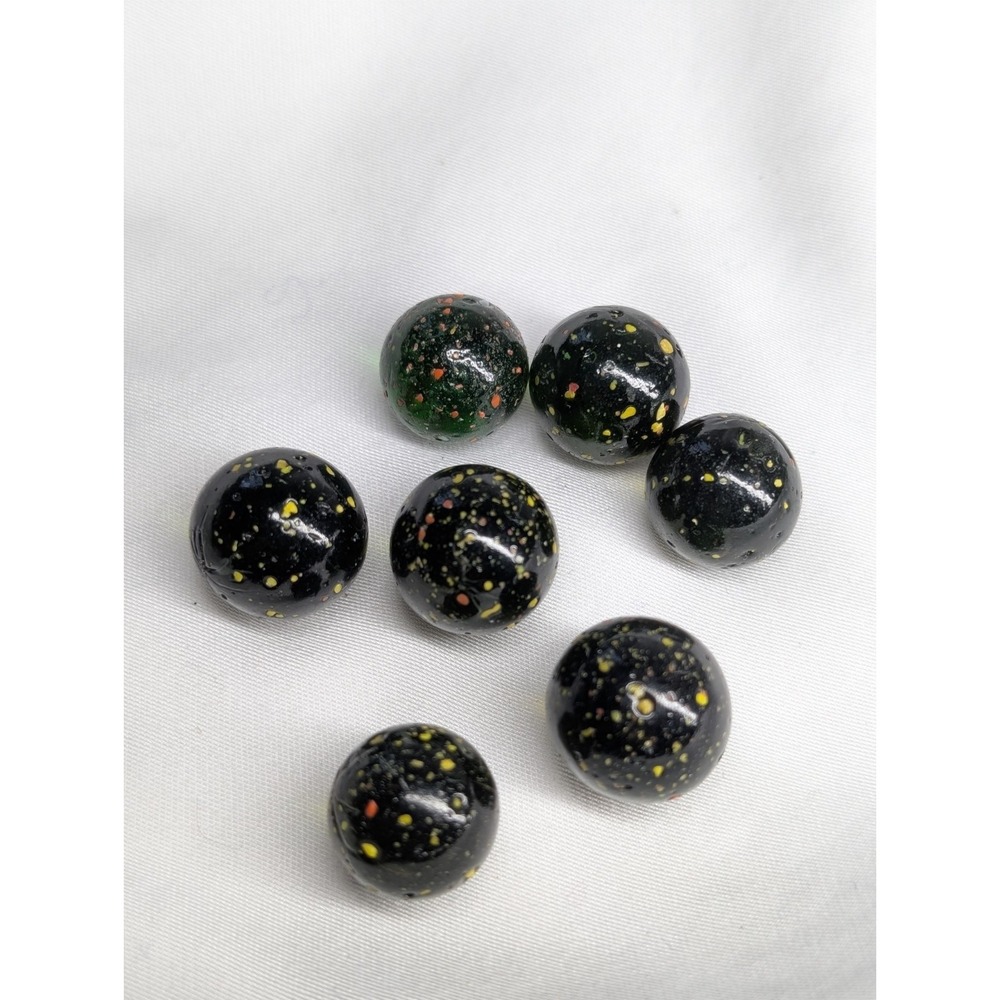 Lot of 7 Vintage Frit Marbles Various Sizes Colors and Patterns See Pictures